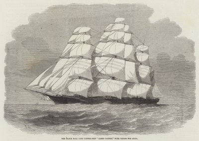 De Black Ball Line Clipper-Ship James Baines, met troepen voor India door Edwin Weedon